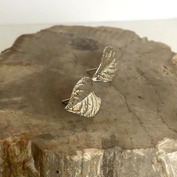 VTG Signed Morrell Sterling Silver 925 Foliage Leaf Earrings - Picture 7 of 16